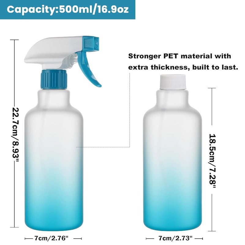 Hethyo Spray Bottles 16.9oz/500ml Plastic Spray Bottle for Hair Mist/Stream Empty Spray Bottle Heavy Duty Refillable Containers for Cleaning Solutions, Plants Gradient 2 Pack (Blue) - Image 3